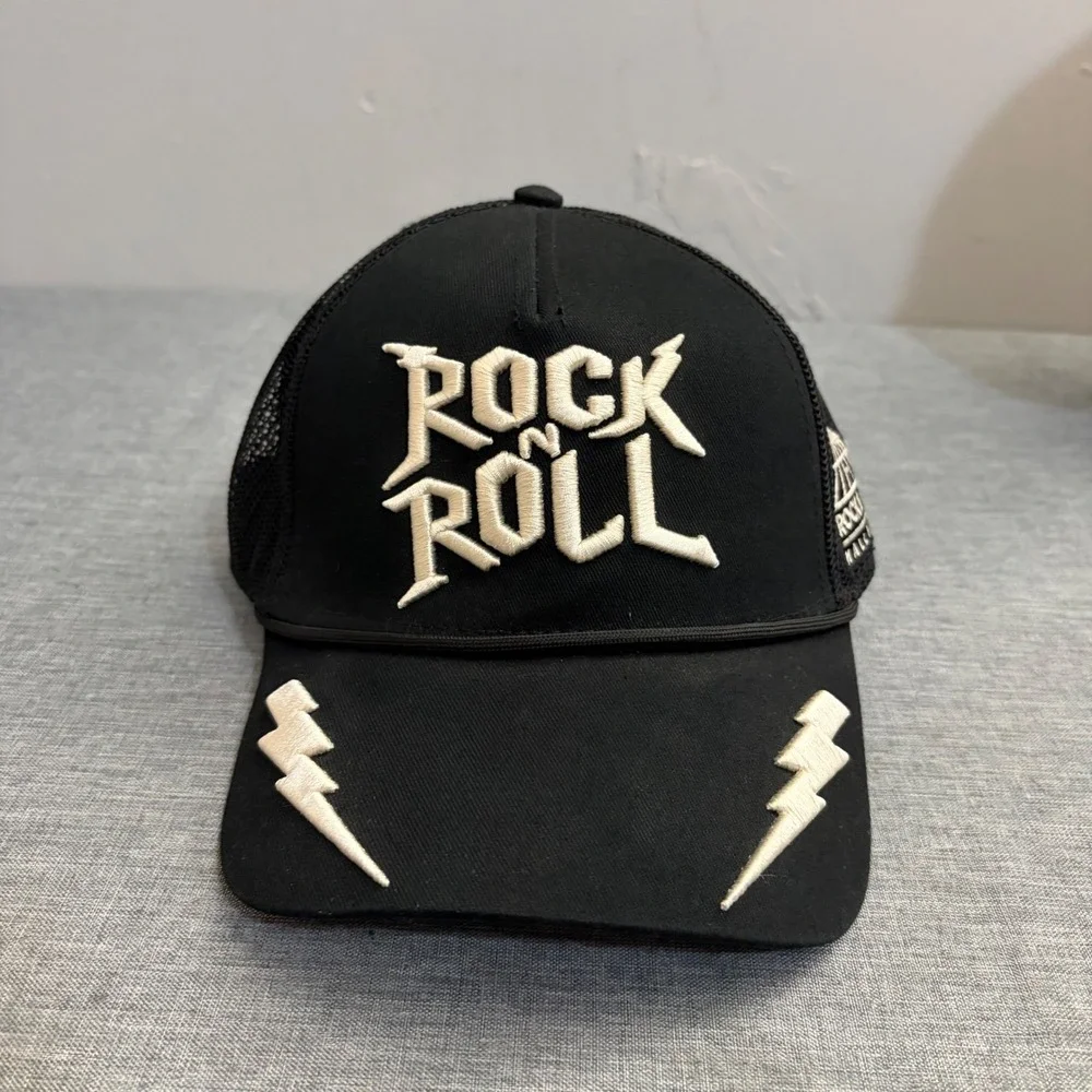 American Needle Trucker Hat Mens OSFA‎ Blk Rock & Roll Hall of Fame Y2K Mesh Cap